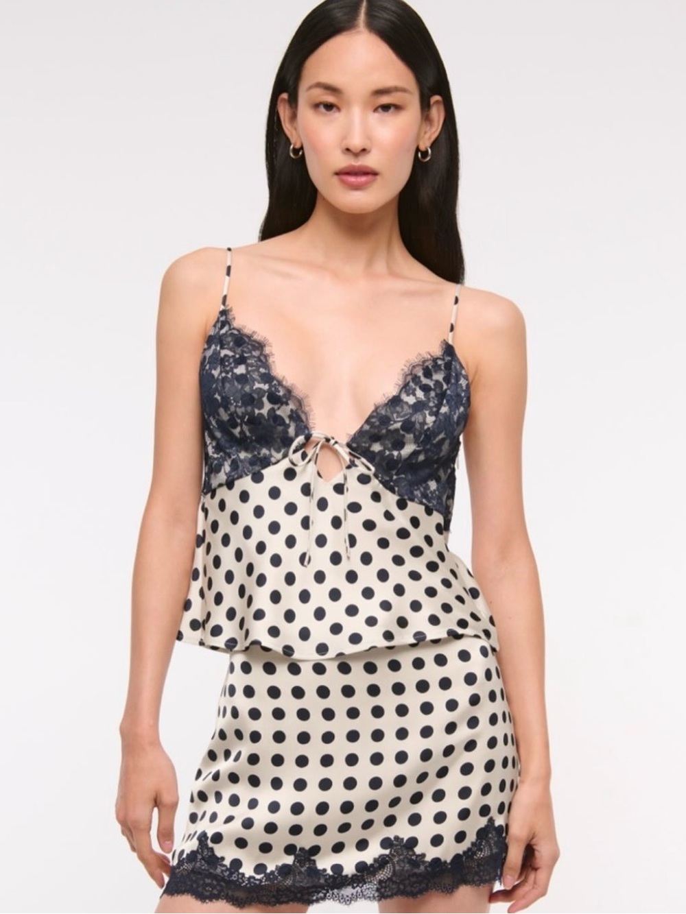 Abercrombie & Fitch Black Lace and Cream/Navy Polka Dot Cami & Skirt Set